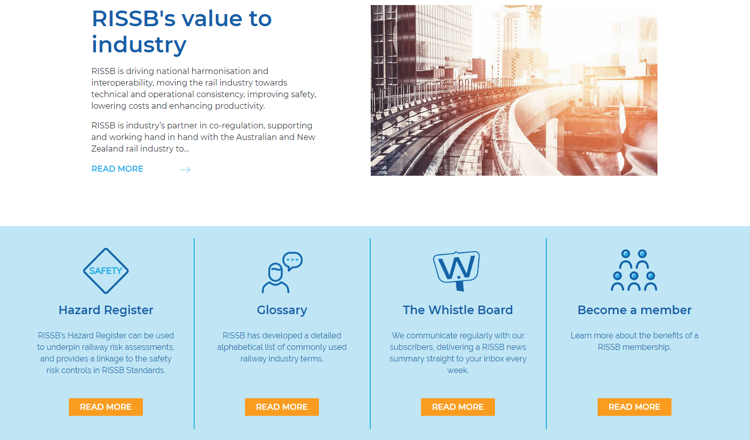 Rail industry services by RISSB including safety, glossary, news, and membership benefits.