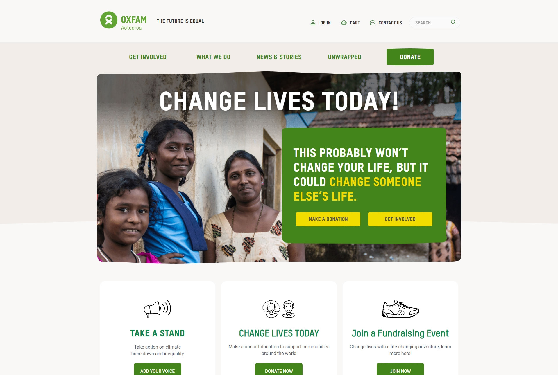 Oxfam Aotearoa Website Refresh Homepage