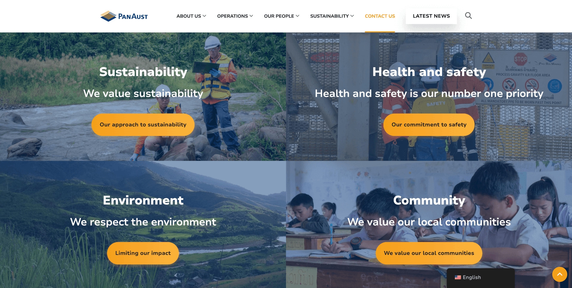 Screenshot of the PanAust website