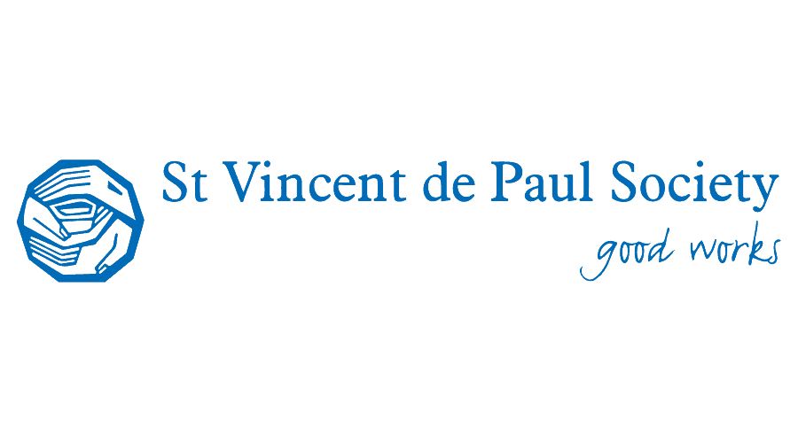 Logo of St Vincent de Paul Society with an icon of hands holding a bowl and the tagline "good works".
