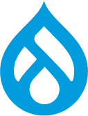 Blue water droplet shape with an inner droplet and a stylized flame design inside.
